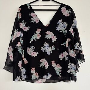 🎉4/30$🎉 Trisisto Black Floral Chiffon Blouse – Size L